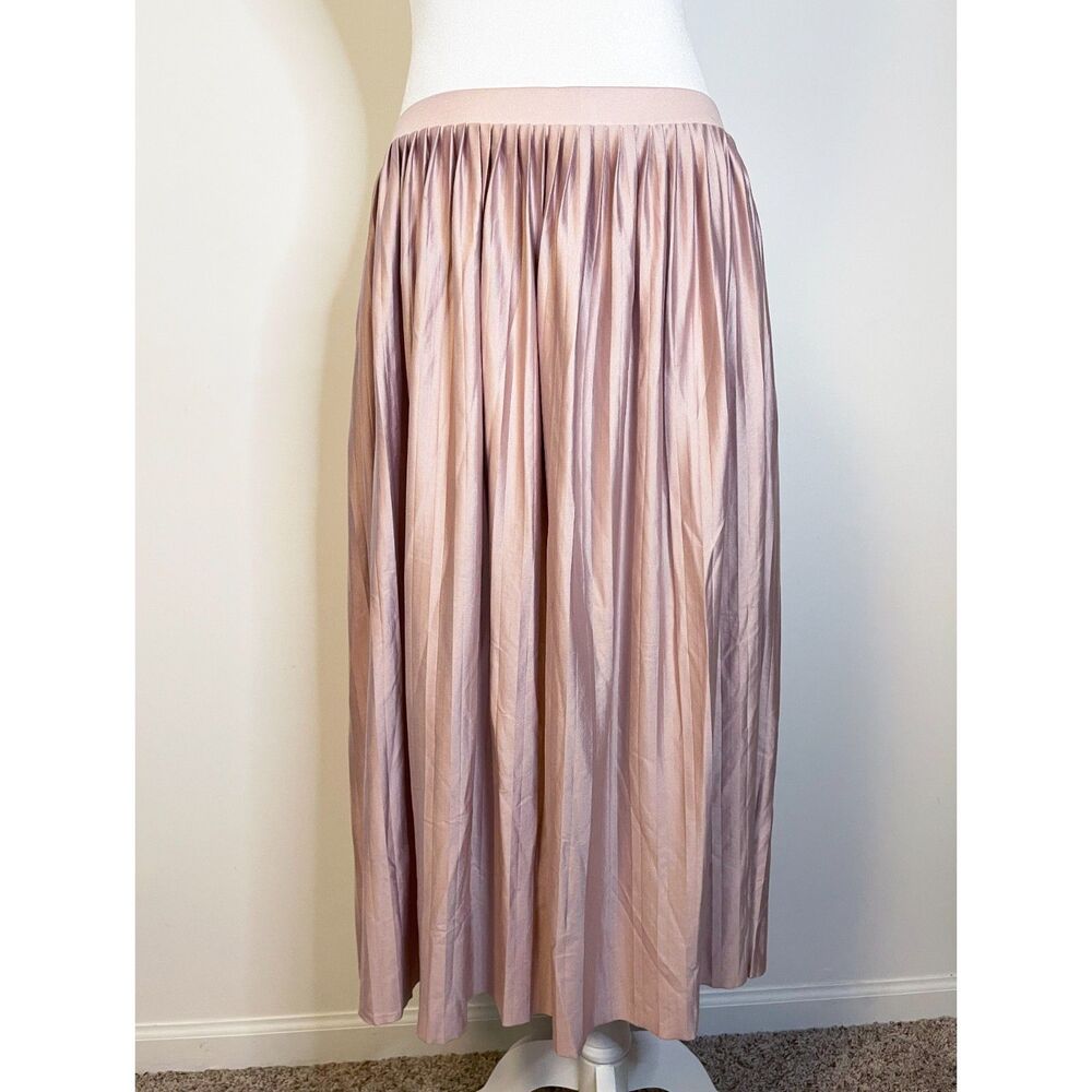 Topshop Blush Pink Pleated Midi Skirt Satin Flowy Feminine Chic Balletcore - 12